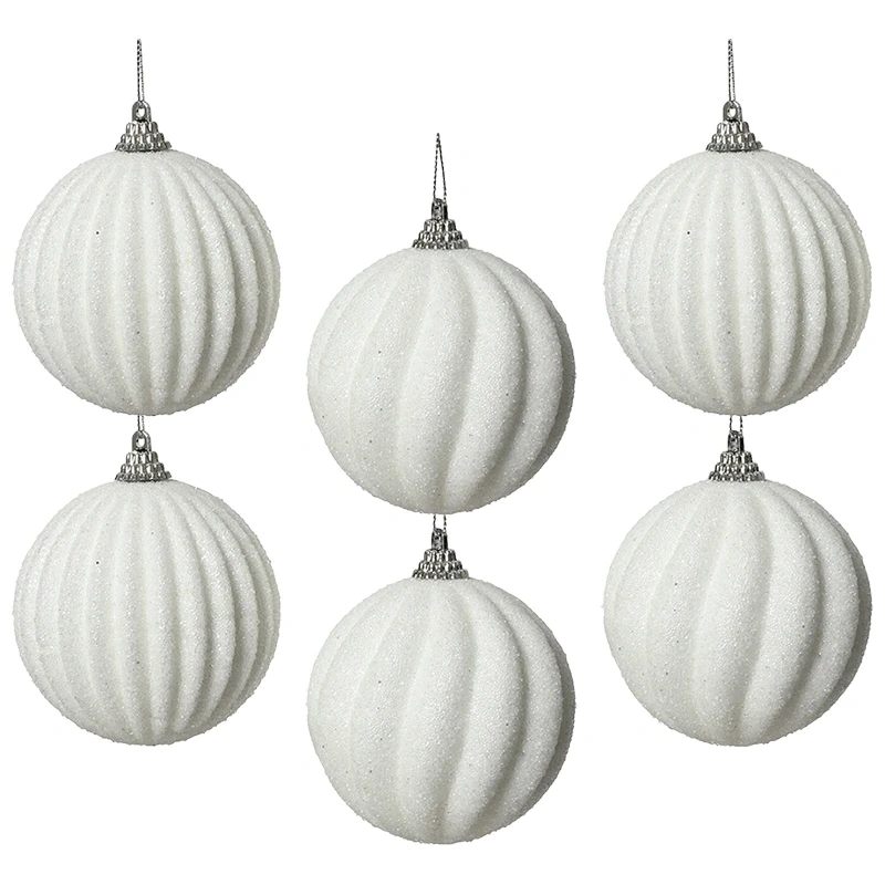 Białe żłobione bombki choinkowe kpl. 6 szt. 8 cm