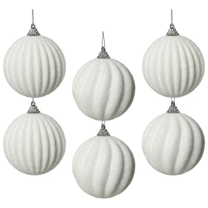 Białe żłobione bombki choinkowe kpl. 6 szt. 8 cm