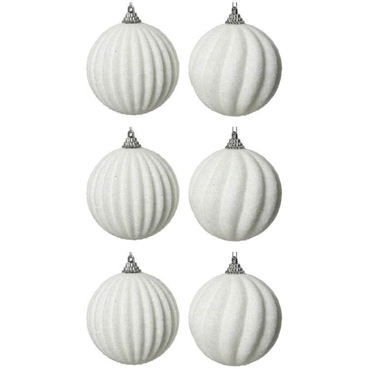 Białe żłobione bombki choinkowe kpl. 6 szt. 8 cm