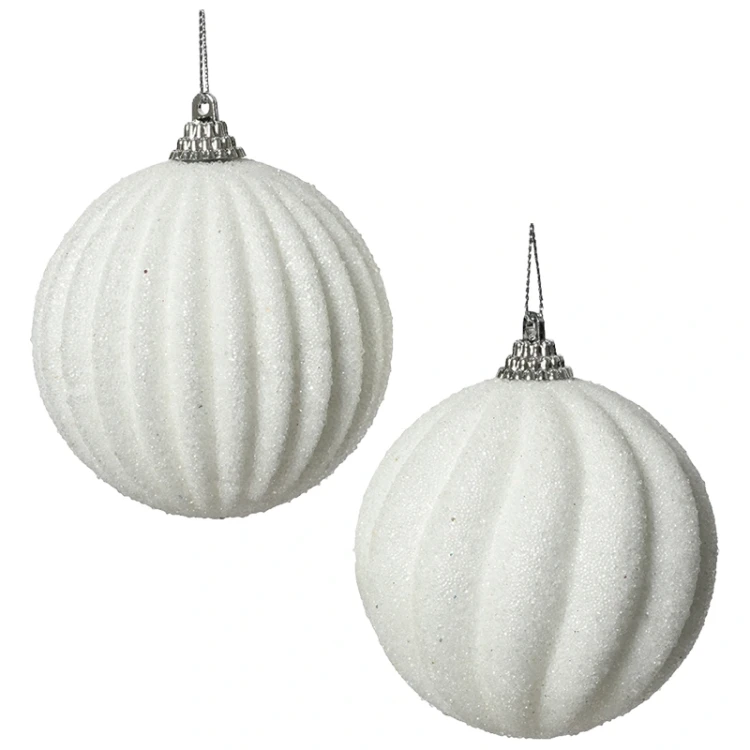 Białe żłobione bombki choinkowe kpl. 6 szt. 8 cm