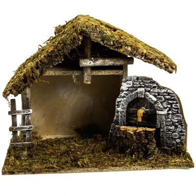 Drewniana Szopka Bożonarodzeniowa Naturalna - 32x16x24 cm