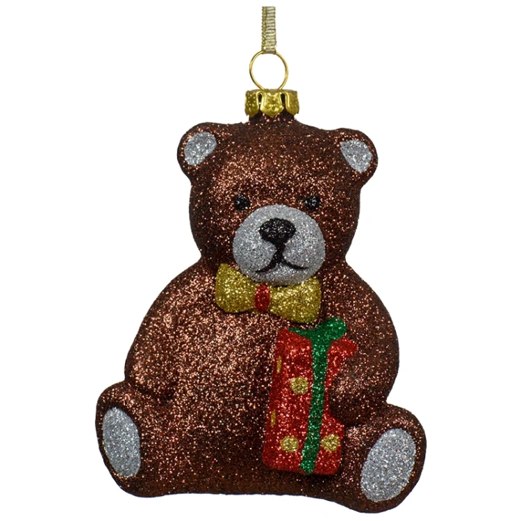 Miś z prezentem - Nietłukąca zawieszka choinkowa 9,8 cm