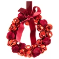 Czerwony żelazny wieniec z bordowa wstążką i dzwoneczkami - kpl. 2 szt