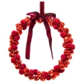 Czerwony żelazny wieniec z bordowa wstążką i dzwoneczkami - kpl. 2 szt