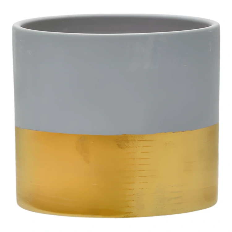 Ceramiczna osłonka z złotym pasem na doniczkę 15x15x13,2 cm zdjęcie 3