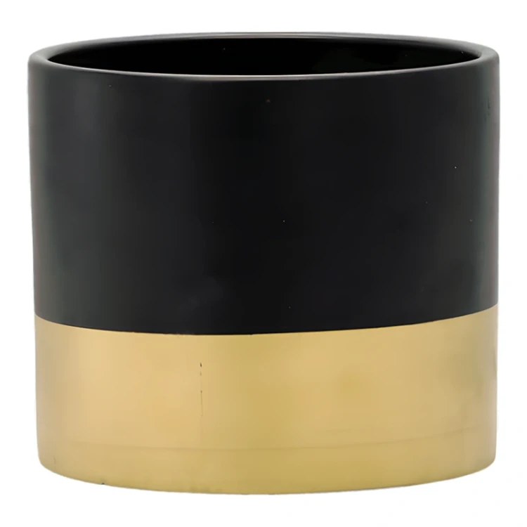 Ceramiczna osłonka z złotym pasem na doniczkę 15x15x13,2 cm zdjęcie 1