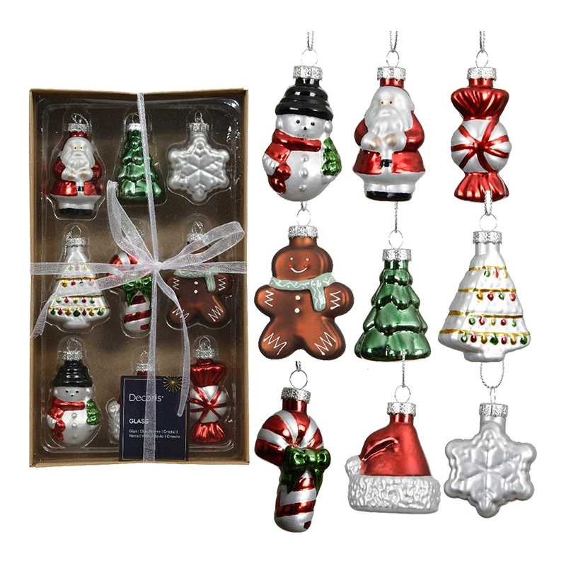 Szklane kształtki choinkowe kpl. 9 szt.