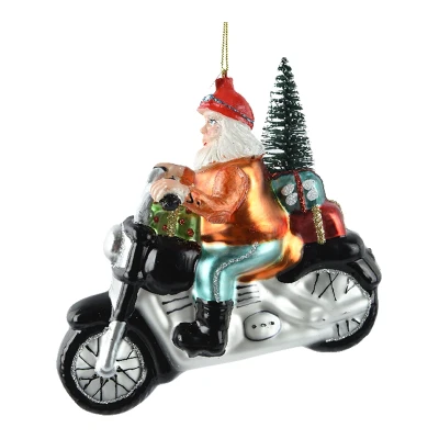 Szklana zawieszka choinkowa - Mikołaj na motorze