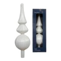 Szklany biały szpic choinkowy - 31 cm wzór 3