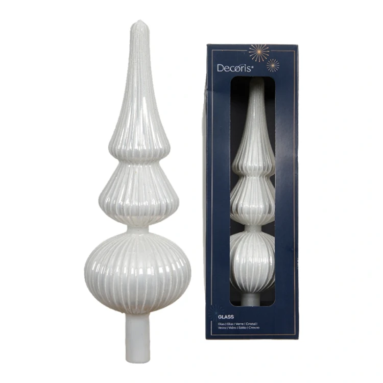 Szklany biały szpic choinkowy - 31 cm wzór 2