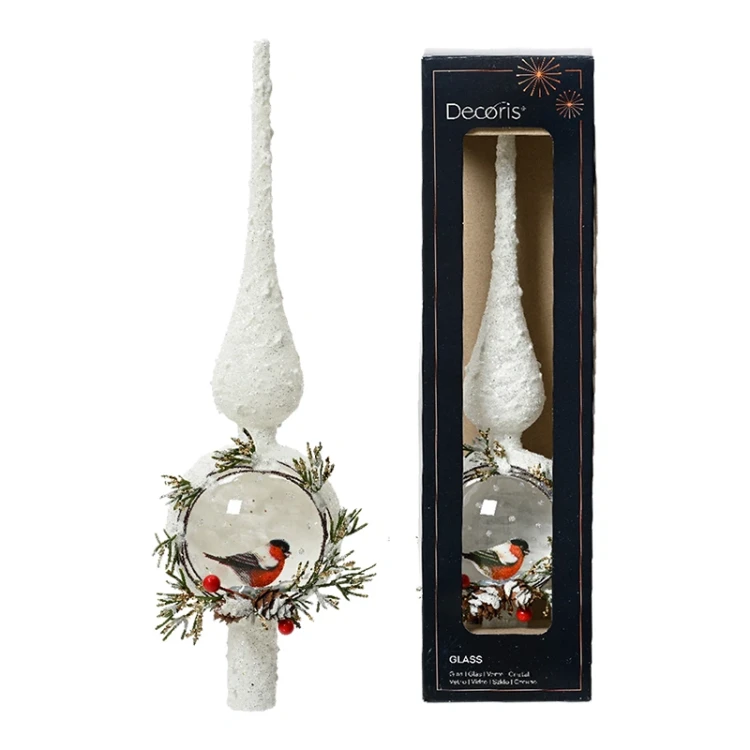 Szklany szpic choinkowy 31 cm z rudzikiem