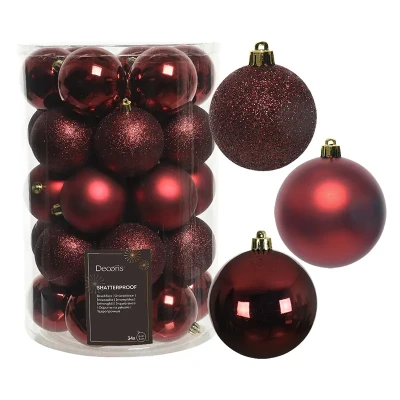 Czerwone plastikowe bombki choinkowe 34 szt. 8 cm