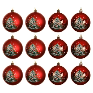 Plastikowe bombki choinkowe z choinką kpl. 12 szt. 8 cm