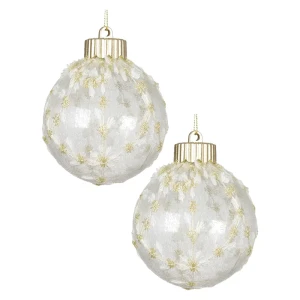 Białe bombki z kwiatowymi dekoracjami 8 cm kpl. 6 szt.
