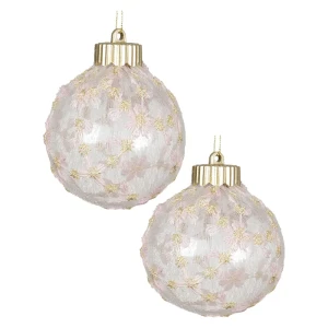 Różowe bombki z kwiatowymi dekoracjami 8 cm kpl. 6 szt. 