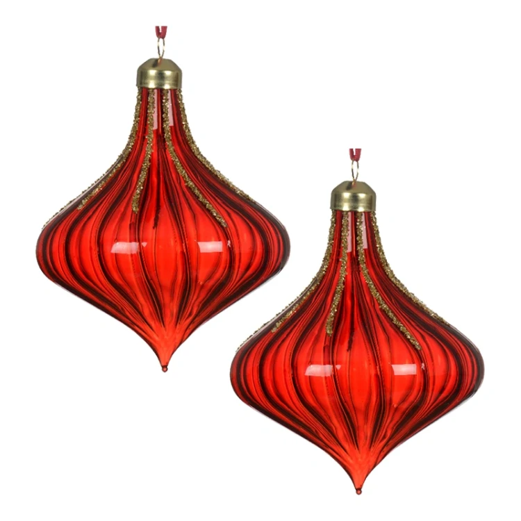 Czerwone  Szklane przezroczyste sople choinkowe - kpl 2 szt 10x12 cm