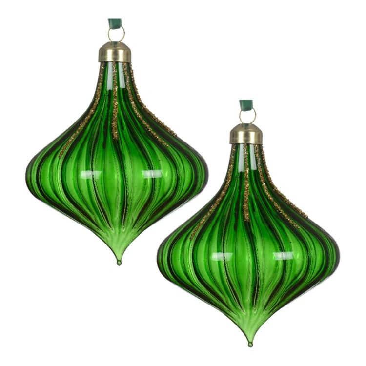 Zielone Szklane przezroczyste sople choinkowe - kpl 2 szt 10x12 cm