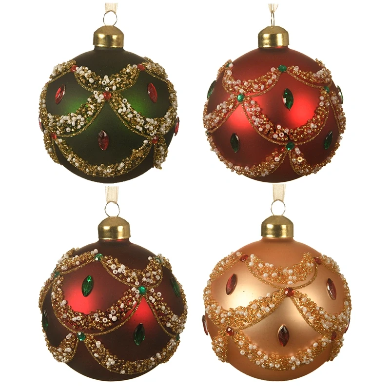 Szklane matowe bombki z kryształkami 4 kolory kpl. 6 szt. 8 cm wzór 3