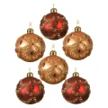 Złoto-czerwone   Szklane matowe bombki z kryształkami kpl. 6 szt. 8 cm wzór 2