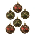 Zielono-bordowe   Szklane matowe bombki z kryształkami kpl. 6 szt. 8 cm wzór 1