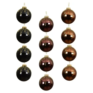 Brązowo-czarne bombki choinkowe 8 cm - kpl. 12 szt.