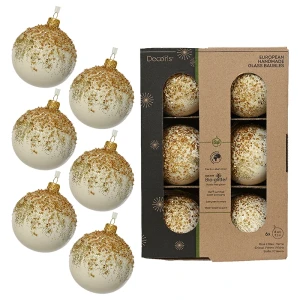 Szklane ręcznie dekorowane bombki choinkowe - ciepły biały 8 cm 6 szt