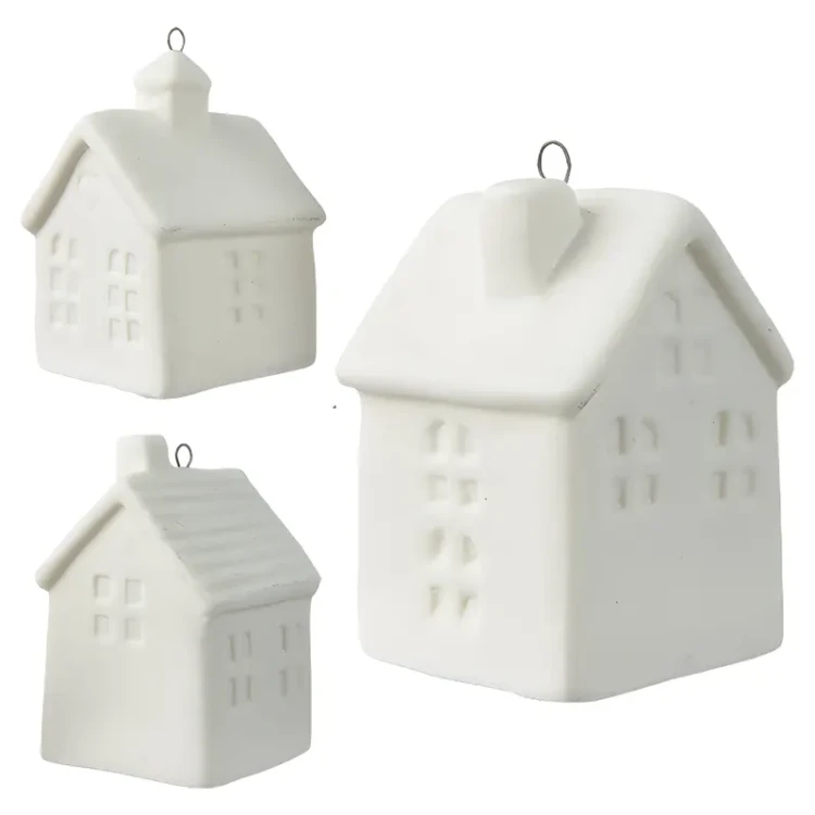 Porcelanowy domek - Zawieszka choinkowa 6,5 cm
