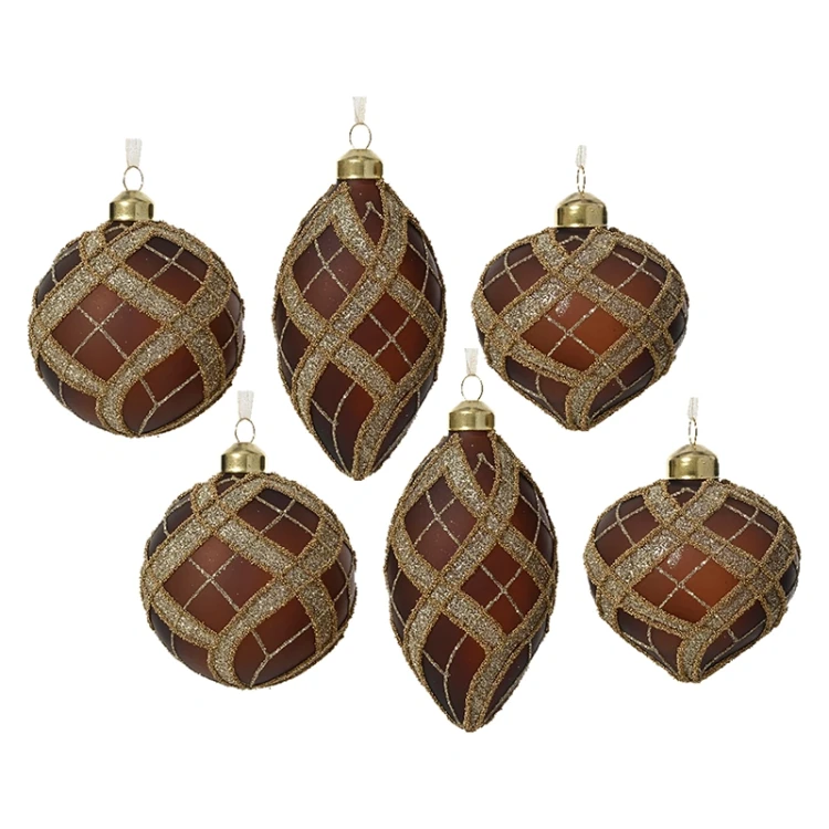 Ciemnobrązowe Szklane bombki choinkowe - kpl. 6 szt. 8 cm