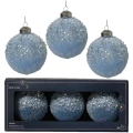 Niebieskie  Szklane bombki choinkowe z koralikami kpl. 3 szt. 8 cm zdj 2