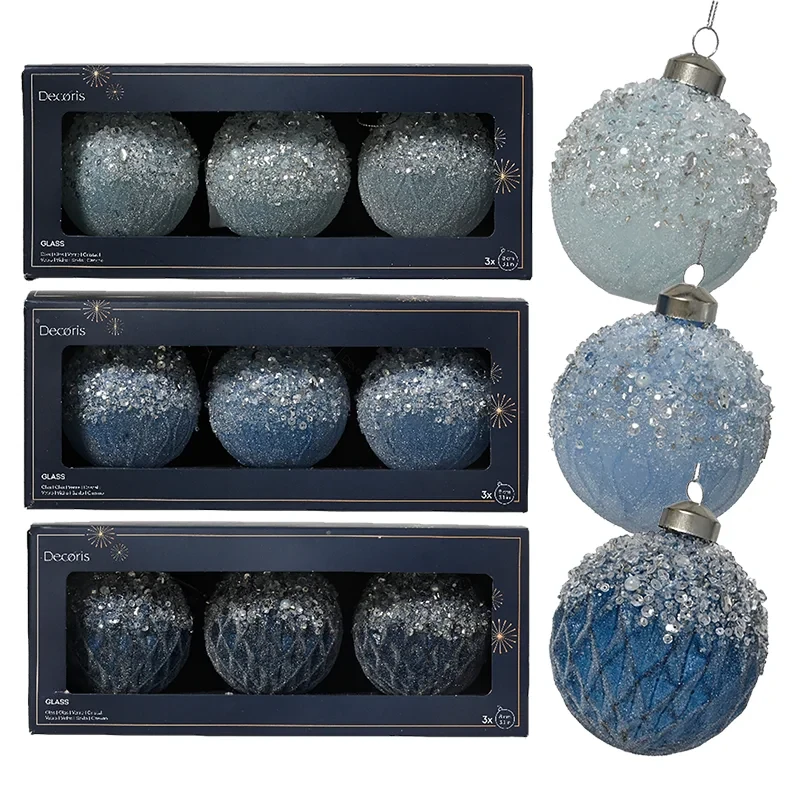 Szklane bombki choinkowe z koralikami kpl. 3 szt. 8 cm zdj mix