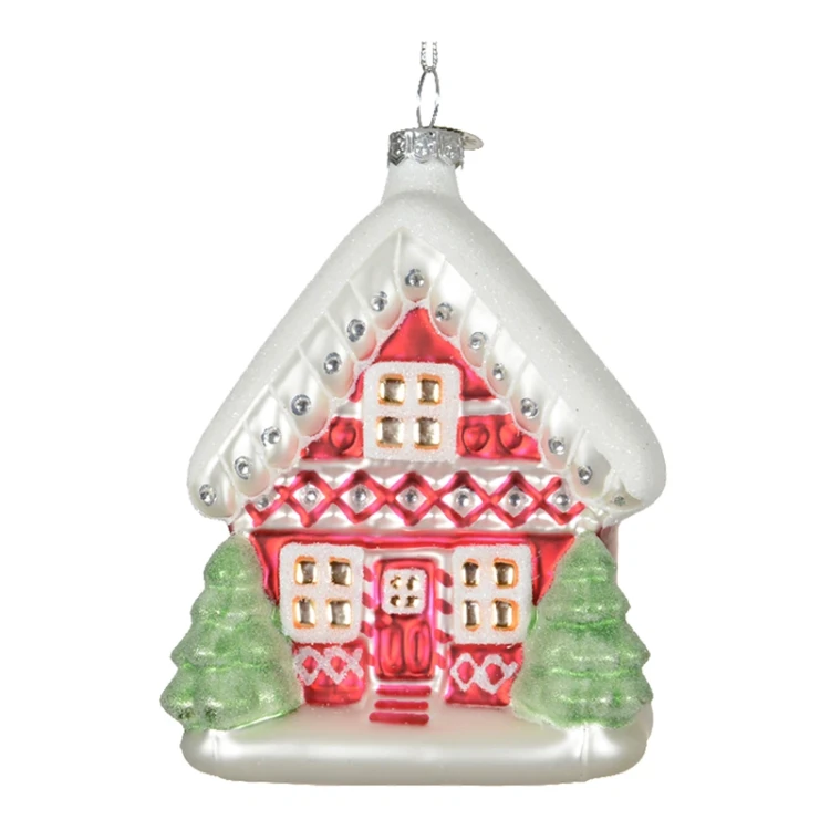 Domek - Szklana zawieszka choinkowa 8,8 cm - Wzór 2