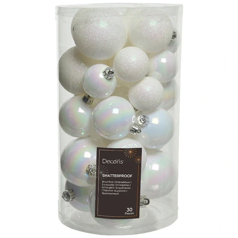 Biały iryzowany — Plastikowe bombki choinkowe w tubie - 6 cm 30 szt. zdj 9