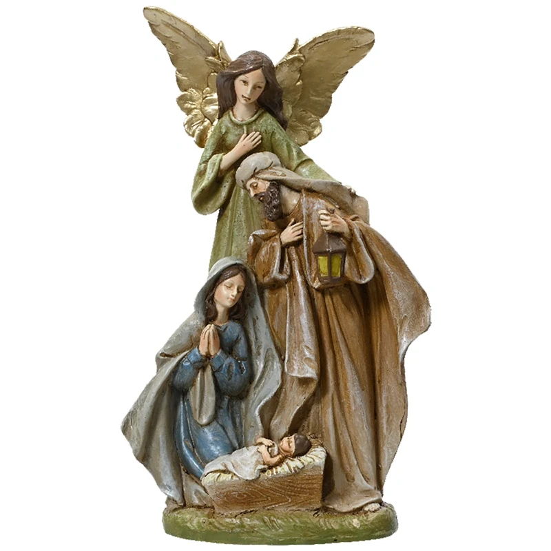 Święta Rodzina z Aniołem - Szopka Bożonarodzeniowa 28 cm