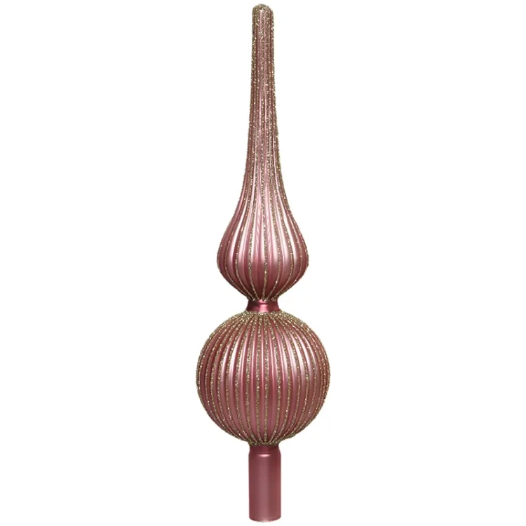 Szklany szpic choinkowy 31 cm różowy