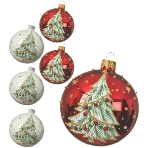 Szklane bombki z choinką - 8 cm 6 szt.