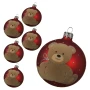 Szklane czerwone bombki z misiem - 8 cm 6 szt.