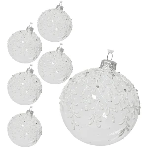 Szklane przezroczyste bombki z gałązkami  kpl. 6 szt., 8 cm 
