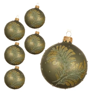 Szklane zielone bombki  kpl. 6 szt., 8 cm