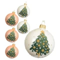 Szklane biało-różowe bombki z choinką kpl. 6 szt., 8 cm