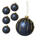 Szklane bombki w brokatowe linie kpl. 6 szt. 8 cm granatowa