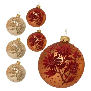 Welurowe kwiaty - Szklane bombki 8 cm kpl. 6 szt.