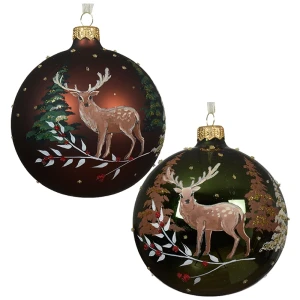 Jeleń na gałązce - Szklana bombka choinkowa 10 cm