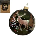 Jeleń na gałązce - Szklana bombka choinkowa 10 cm 2