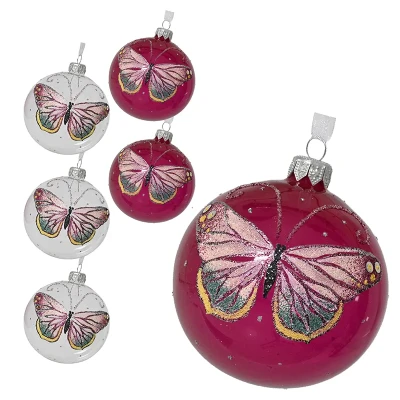 Szklane przezroczyste bombki z motylem - 6 szt. 8 cm 3