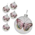 Szklane przezroczyste bombki z motylem - 6 szt. 8 cm 1