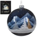 Las w górach - Szklana bombka choinkowa 10 cm las na granatowej