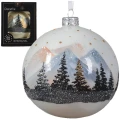 Las w górach - Szklana bombka choinkowa 10 cm las na białej