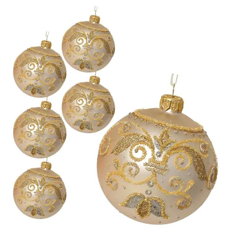 Szklane bombki z ornamentem kpl. 6 szt. 8 cm złote
