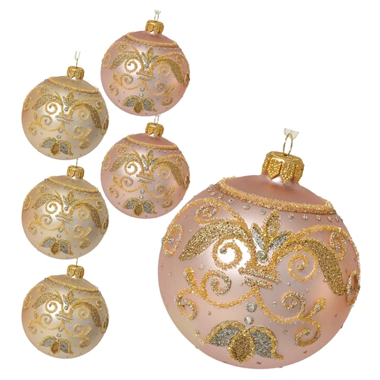 Szklane bombki z ornamentem kpl. 6 szt. 8 cm mix