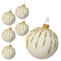 Szklane bombki w brokatowe linie kpl. 6 szt. 8 cm biała